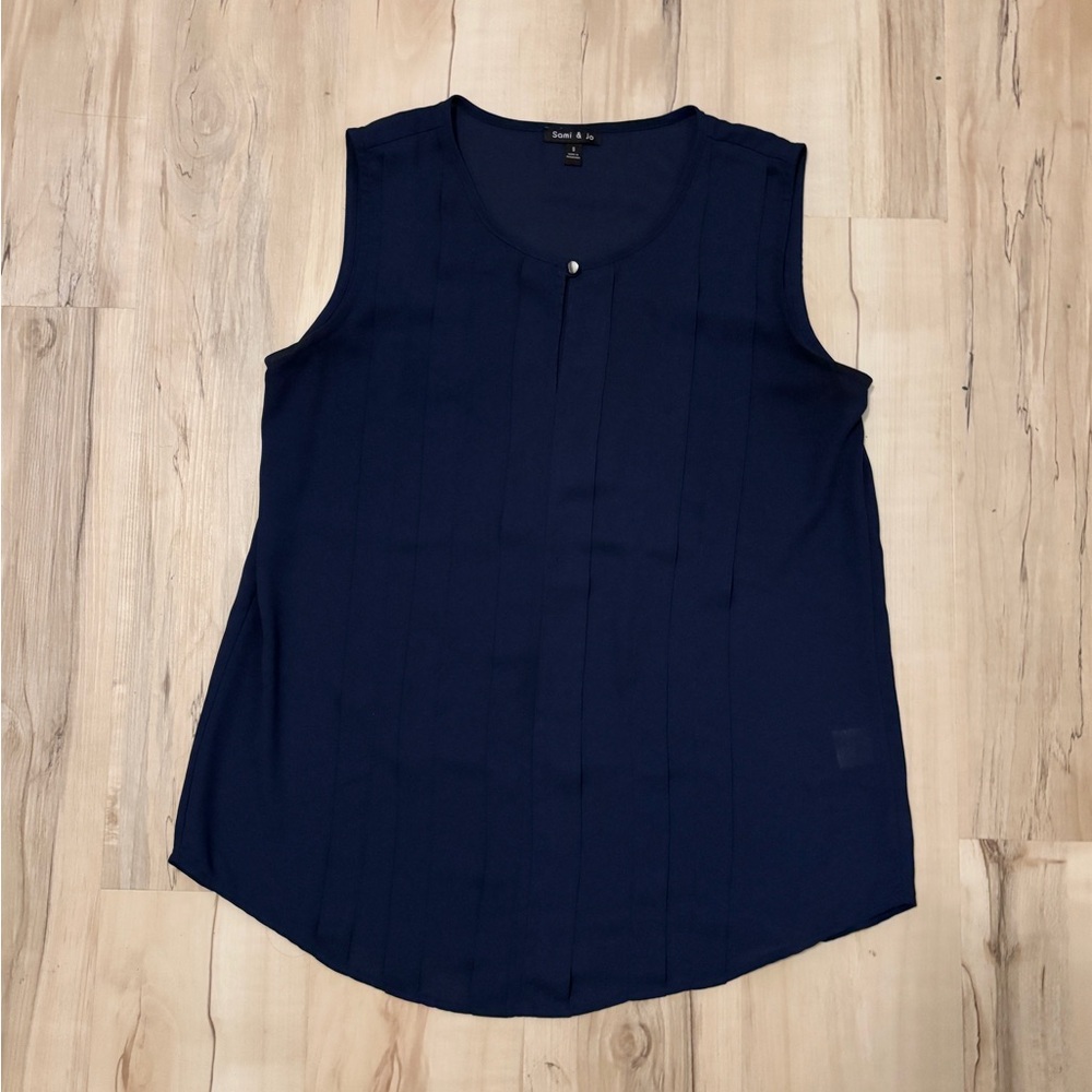 Small Navy Blue Sheer Sleeveless Button Top